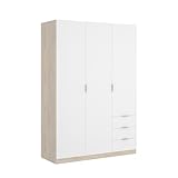 DEKIT GRUPO RIMOBEL Armario ropero de 3 Puertas y 3 cajones, Gran Capacidad, Natural/Blanco, 121x184x52 cm