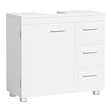 VASAGLE Mueble Bajo Lavabo, Armario de Baño, 3 Cajones, 2 Compartimentos Detrás de la Puerta, Apto para Lavabos con Pedestal, con Pies, 30 x 70 x 64 cm, Blanco Nube BBK504W01