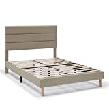 HOMN LIVING Estructura de Cama tapizada Aroma de 30 cm, Base para colchón, Somier de láminas de Madera, Montaje Sencillo, 150x190 cm, Beige