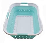 SAMMART 42L Cesta plegable de plástico para la colada – Contenedor/organizador de almacenamiento plegable – Bañera portátil – Cesta para ahorrar espacio (1 unidad, color blanco/verde lago)