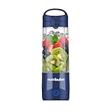 NutriBullet Portable, Batidora personal Portatil y ligera, Batidora eléctrica, Batidora para hacer Smoothies, Batidora multifuncional, vasos de 475ml, Cargador USB-C, Azul marino, NBP003NBL