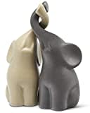 Armoniosa Pareja de Elefantes de cerámica en Beige y Gris - Escultura Moderna de una Pareja de Dos Elefantes - Figura Decorativa de 16 cm de Altura - Elefante