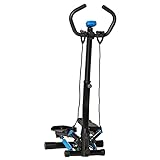 HOMCOM Máquina de Step Stepper Fitness con Manillar Altura Ajustable Pantalla LCD Cintas y Pedales Antideslizantes Equipo de Ejercicio para Gimnasio en Casa 55x53x118-128 cm Negro