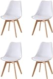 Baroni Home Silla de Comedor o de Trabajo con Patas de Madera, Silla Ergonómica con Cojín Integrado, 50X48X82 cm (Blanco, 4)