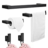 Hoomtaook 5 Piezas Toalleros de Baño Juego de Accesorios, de Baño Papel Higiénico Instalación de Punzón de Superficie Acabado Negro, 2 Ganchos