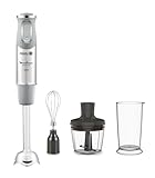 Moulinex QuickChef DD655D Batidora de Man 1000 W, Regulador de 10 Velocidad Turbo, 3 Accesorios para Picar y Montar y Vaso Medidor, Cúpula Antisalpicaduras, Acero