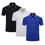 fovdtaa Camiseta polo de manga corta para hombre, paquete de 3 unidades, camiseta de entrenamiento activo transpirable que absorbe la humedad, #9-negro, azul y blanco, XL