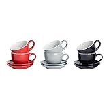 Argon Tableware 12 Piezas de Color Cappuccino y platillo Set - Estilo Moderno Porcelana té y Las Tazas de café - Rojo Negro Gris - 250ml