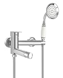 NIUKOMY Vintage Mezclador de bañera con Ducha de Mano, Mezclador de Bañera Pared Latón Cromado con Caño Largo, Juego de Grifo y Alcachofa para Bañera, Conjunto de Grifo para Bañera Plata