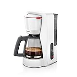 Bosch - Cafetera de Goteo, Jarra de Cristal Ergonómica, Depósito de Agua Extraible, Filtro Extraible, Apagado Automático, Anti Goteo, Blanco, TKA2M111