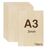 WISYOK 10 PCs Tablero Contrachapado A3, Madera Contrachapada 3mm, Tablero Madera Para Carpintería de Bricolaje, Procesamiento Láser, Fabricación de Modelos, Regalos, Decoraciones - 420x300*3mm