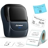 CLABEL Impresora Etiquetas Autoadhesivas, 221B Mini Termica Etiquetadora Adhesivas Bluetooth Portátil Label Printer Compatible con iOS y Android para Oficina Tienda Hogar con Etiqueta 40×30mm(Azul)