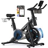 MERACH Bicicleta Estática con Resistencia Magnética, Bicicleta de Interior Silenciosa, Bicicleta Spinning con Monitor LCD Mejorado, Rack Mancuernas, Asiento Cómodo, App Propia, Capacidad de 122 kg