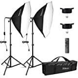 Equipo de Iluminación Estudio Fotografía Kit de 2 Softbox Octogonal Bicolor 3000~6500K con Bombilla LED 150W Control Remoto y Soporte de Luz Ajustable para Retrato Vídeos Transmisión en Vivo