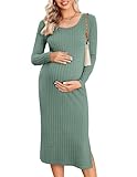 Ekouaer Vestido de Maternidad Casuals Mangas Larga Vestidos Ropa Premama Embarazada Cuello Redondo, Verde, XXL