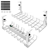 Lannvan Bandeja Organizador Cables Escritorio - Juego de 2 Organizadores sin Taladros - Cable Management - Recoge Cables Mesa Escritorio - Soporte con Abrazadera - Blanco