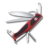 Victorinox Ranger Grip 78, Navaja suiza, Multiherramienta, 12 funciones, hoja bloqueable con una mano, abrebotellas, Rojo/Negro