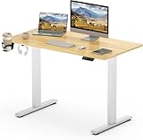 SANODESK Escritorio Elevable Eléctrico 110x60cm con Tablero Entero(con Gancho/Portabotellas), Standing Desk, Escritorio Ajustable en Altura con Tablero, Función de Memoria, para Trabajo/Hogar(Arce)