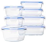 Amazon Basics Recipientes de cristal para alimentos, con cierre 14 Unidad (7 envases + 7 tapas), sin BPA, Claro