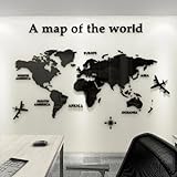 Shuanghao Stickerdecal Pegatinas De la Pared Murales 3D Sala Salón Dormitorio Oficina Fondo Acrílico DIY Mapa del Mundo Mundi Etiquetas Creativa Decoración Pared Murales STICKER DECAL Negro180*100