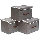 OUTBROS Cajas Almacenaje Lavable, Cubos de Tela, Juegos de Organizadoras con Tapa y Asa, Cubos de Almacenamiento Plegable, Cajas de Tela para Ropa (38 x 25 x 25 cm-3 Cajas, Gris)