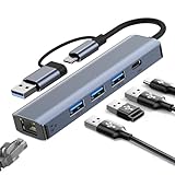 Oliveria Adaptador USB Type-C a Ethernet, adaptador de red Gigabit RJ45 LAN 1000 Mbps con 3 puertos USB 3.0 y USB Type-C, adaptador USB-C a Ethernet para Windows XP/MAC/Linux/Chromebook