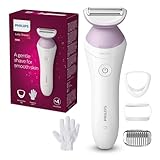 Philips Afeitadora de Mujer Serie 6000, 4 accesorios, Incluye Guante Exfoliante, Peine Guia y Cepillo de Limpieza, BRP136/00, Blanco