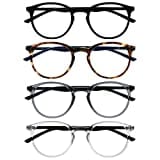 OPULIZE Met Gafas de Lectura 4-Pack Montura Redonda Negra Marrón Gris Resistente a Arañazos Bisagras de Muelle Ordenador Gaming Antirreflejante Hombre Mujer RRRR60-127C +2.00