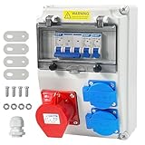 7 Piezas Cuadro Electrico Kit, Carcasa IP54 con Disyuntor de 16A, Toma 5P16A y Toma de 220V, Enchufe Pared Exterior Impermeable, para Taller, Industria, Industria de la Construcción