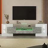 KecDuey Mueble para TV de 200 cm, Armario bajo de Alto Brillo con iluminación LED, para salón. Diseño Moderno. Elegante Superficie de Cristal. (Gris, 200 cm)