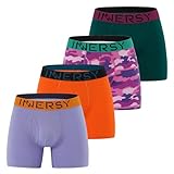 INNERSY Calzoncillos Hombre Boxer Algodon Ropa Interior Clasico Bóxers Ajustados Deportivos Pack de 4 (L, Verde Navidad/Morado/Naranja/Camuflaje)