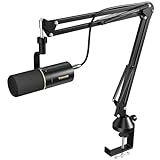 Micrófono Dinámico USB/XLR para PC con Brazo Soporte, TONOR Profesional Microphone Set Vocal con 24Bit/96kHz, Mic de Condensador con 3.5mm jack, Botón Mute para Podcast, Estudio, Grabación, TD510+