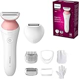 Philips Afeitadora de Mujer Serie 6000, 6 accesorios, Incluye Perfilador Bikini, Guante Exfoliante, Peine Guia y Cepillo de Limpieza, BRP146/00, Blanco