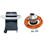 Campingaz Xpert 200 LS Rocky Barbacoa gas piedra volcanica, parrilla gas con 2 quemadores compactos, 8.2 kW + S&M 321771 Regulador de Gas Butano Goma M + 2 Abraz, Gris/Naranja, 1,5 metros de tubo