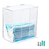 KOEMEHR Dispensador de mascarillas Soporte de caja de acrílico para guantes con tapa, Contenedor de almacenamiento de montaje en encimera/pared para máscaras, guantes, servilleta, transparente