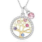 LEKANI Collares Plata Árbol de la Vida Colgante Cristales de Austriacos, Joyas para San Valentin, Regalos Originales para Mujer, Abuela, Dia de la Madre (gold 1)