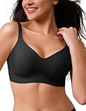 Closemate Sujetadores Mujer sin Aros sin Costuras Cómodo con Soporte Push Up Suave Cuello en V Sujetadores Cobertura Completa Tipo Camiseta Sujetadores Básicos Diario Negro XXL