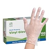 Comfy Package [100 unidades Guantes desechables de vinilo, sin polvo, sin látex, guantes transparentes para cocinar y limpiar - Talla mediana.