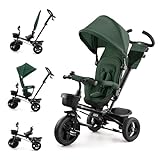 Kinderkraft AVEO Triciclo Bebé, Plegable, Trike, Bicicleta para Niños, Triciclo Evolutivo, Triciclo Sin Pedales, Bicicleta Bebe, Con Accesorios Práctico, Dos Cestas, 9 Meses a 25 kg, Verde