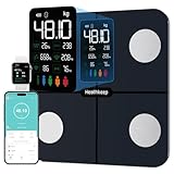 Báscula Grasa Corporal Healthkeep Báscula de Baño, Básculas Inteligentes Digitalescon Función de Frecuencia Cardíaca,15 Datos Corporales,Pantalla VA Extra Grande,Negro