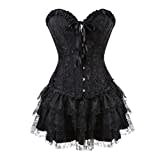 Grebrafan Corset Falda Tul Mujer Rockabilly Disfraces Corsés y Bustiers Bordado (EUR(40-42) 2XL, Negro)