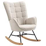 MEUBLE COSY Sillas Mecedora Escandinavo Sillón Relax Especial Lactancia para Salón Dormitorio Balcón Sala de Estudio, Tela, Madera Haya, Metal, Beige, 66x84x97 cm