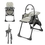 Kinderkraft TUMMIE Trona Bebé, 2 en 1, trona para niños, trona combinada, Asiento desde los primeros meses de vida, reposapiés, Posición tumbada, con juguetes, ajustable, Gris