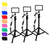 3 Paquetes Luz de Vídeo LED con Soporte de Trípode/Filtros de Color, Obeamiu 5600K USB Estudio Iluminación Fotografia Foco luz para Fotografía Grabación de Video Youtube Transmisión de Juegos