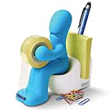 Rollo de cinta adhesiva (con dispensador, 15.2 x 14.8 x 6.6 cm, 222 g), color azul Dispensador de Cinta y Porta Elementos - Accesorio Divertido para la Oficina