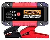 CARHEV Arrancador de Coches 6000A, 26800mAh Arrancador de Baterias de Coches (para 10.0L de Gasolina o 10.0L de Diésel) 12V Portable Jump Starter con Linterna LED, Clips de Seguridad Inteligentes