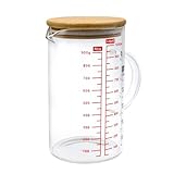 kimcrown Vaso Medidor Cocina, 1 Litro Jarra Medidora Cristal, Vaso Batidora de Mano con Tapa de Madera con Escala para Medir Líquidos, Azúcar y Harina