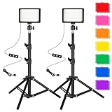 Luz LED de Foto y Vídeo 2-Pack, Ci-Fotto Dimmable 5600K USB Luz Continua de Fotografía con Trípodes y Filtros de Color para Estudios de Fotografía, Youtube, TikTok, Grabación de Video, Game Streaming