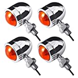 TUINCYN Motocicleta plateada Mini luces indicadoras de giro Bombillas delanteras/traseras Luces ámbar/amarillas aptas para la motocicleta Chopper Bobber Cafe Racer (paquete de 4)