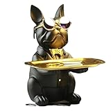 Resina Bulldog Escritorio Bandeja de Almacenamiento Estatua Moneda Hucha Almacenamiento Animal Escultura Mesa Decoración Multifunción Oficina Decoración del hogar (Negro)